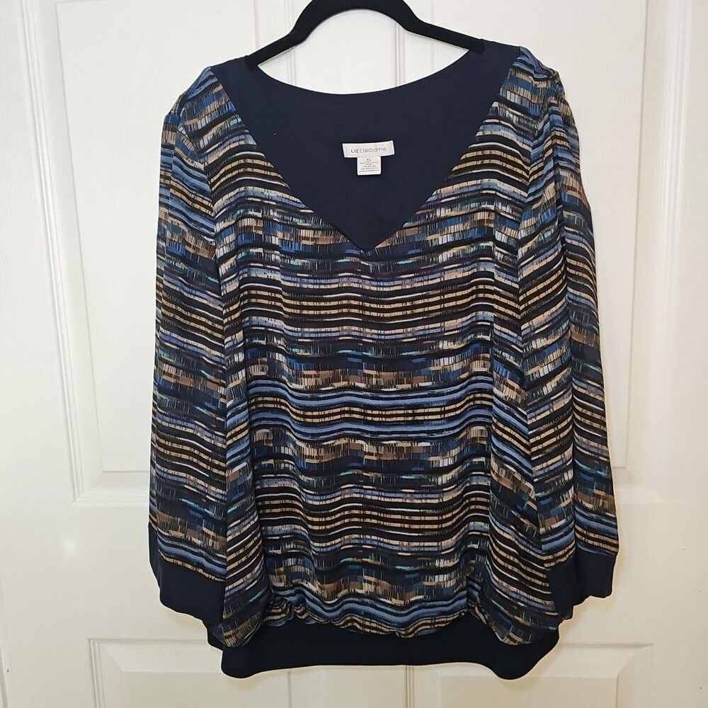 Liz Claiborne Women's Navy Design Blouse XL